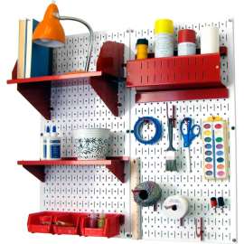 Wall Control Pegboard Hobby Craft Organizer Storage Kit, White/Red, 32" X 32" X 9"