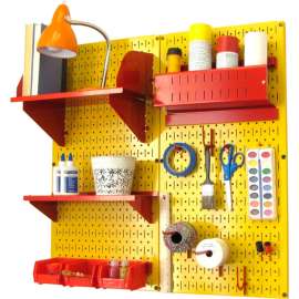 Wall Control Pegboard Hobby Craft Organizer Storage Kit, Yellow/Red, 32" X 32" X 9"
