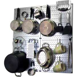 Wall Control Kitchen Pegboard Pack Storage & Organization Kit, Galvanized White, 32" X 32" X 6"