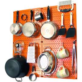 Wall Control Kitchen Pegboard Pack Storage & Organization Kit, Orange/White, 32" X 32" X 6"