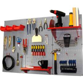 Wall Control Pegboard Standard Tool Storage Kit, Gray/Red, 48" X 32" X 9"
