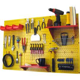 Wall Control Pegboard Standard Tool Storage Kit, Yellow/Red, 48" X 32" X 9"