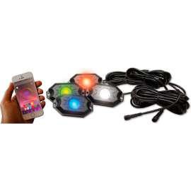 Race Sport 4-POD RGB+W Hi-Power Rock Light Complete Kit w/ Bluetooth App, Controls in Retail Box