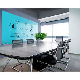 Ghent Aria Glass White Board - 4'W x 6'H - 1/4" Thick Tempered Glass - Blue