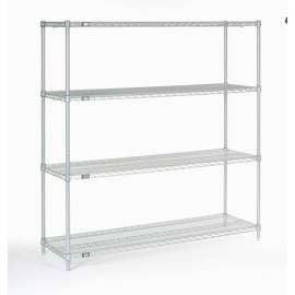 Nexel Poly-Z-Brite, 4 Tier, Wire Shelving Starter Unit, 60"W x 14"D x 63"H