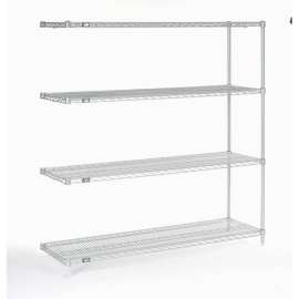Nexel Stainless Steel, 4 Tier, Wire Shelving Add-On Unit, 60"W x 18"D x 63"H