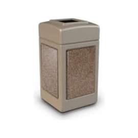 PolyTec Square Waste Container, Beige with Riverstone Stone Panels, 42-Gallon