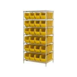 Quantum WR7-951 Chrome wire Shelving With 24 24"D Hopper Bins Yellow, 24x36x74