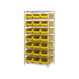 Quantum WR8-952 Chrome wire Shelving With 21 24"D Hopper Bins Yellow, 24x36x74