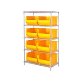 Quantum WR5-995 Chrome Wire Shelving With 8 36"D Hopper Bins Yellow, 36x48x86