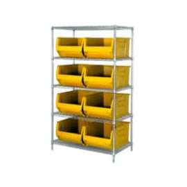 Quantum WR5-997 Chrome Wire Shelving With 8 36"D Hopper Bins Yellow, 36x48x86