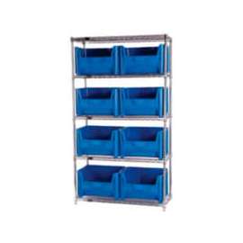Quantum WR5-700 Chrome Wire Shelving With 8 Giant Hopper Bins Blue, 18x42x74
