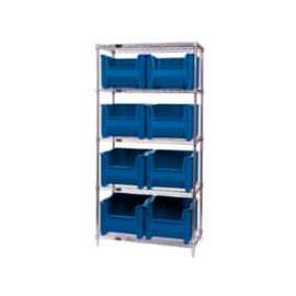 Quantum WR5-800 Chrome Wire Shelving With 8 Giant Hopper Bins Blue, 18x36x74