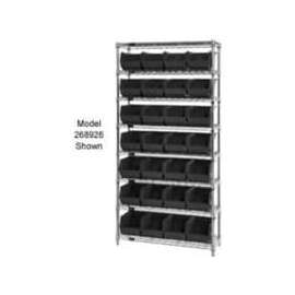 Quantum WR7-245 Chrome Wire Shelving With 24 Giant Plastic Stacking Bins Black, 36x12x74