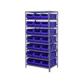 Quantum 2475-952 Steel Shelving with 21 24"D Hulk Hopper Bins Blue, 24x36x75