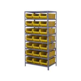 Quantum 2475-952 Steel Shelving with 21 24"D Hulk Hopper Bins Yellow, 24x36x75