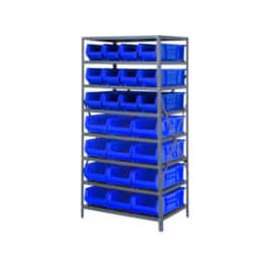 Quantum 2475-950952 Steel Shelving with 24 24"D Hulk Hopper Bins Blue, 24x36x75