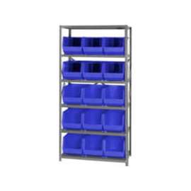 Quantum QSBU-260 Steel Shelving With 15 Giant Stacking Bins Blue, 18x36x75