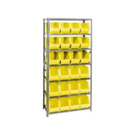 Quantum QSBU-265 Steel Shelving With 24 Giant Stacking Bins Yellow, 18x36x75