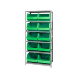 Quantum QSBU-270 Steel Shelving With 10 Giant Stacking Bins Green, 18x36x75