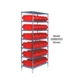 Quantum W7-14-18 Chrome Wire Shelving With 18 QuickPick Double Open Bins Red, 18x36x74