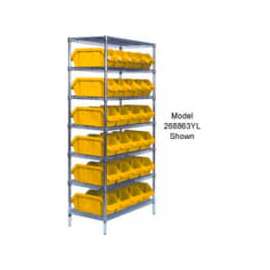 Quantum W7-18-28 Chrome Wire Shelving With 28 QuickPick Double Open Bins Yellow, 18x36x74