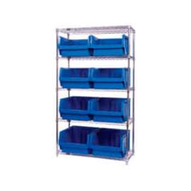 Quantum WR5-543 Chrome Shelving With 8 Magnum Giant Hopper Bins Blue, 18x42x74