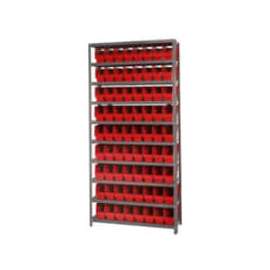 Quantum 1275-201 Steel Shelving With 72 6"H Shelf Bins Red, 36x12x75-10 Shelves