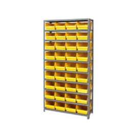 Quantum 1275-207 Steel Shelving With 36 6"H Shelf Bins Yellow, 36x12x75-10 Shelves