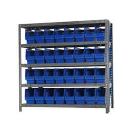 Quantum 1239-201 Steel Shelving With 32 6"H Shelf Bins Blue, 36x12x39-5 Shelves