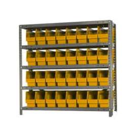 Quantum 1239-201 Steel Shelving With 32 6"H Shelf Bins Yellow, 36x12x39-5 Shelves