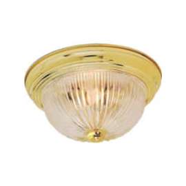 Satco 76-092 2 Light - 13" - Flush Mount - Clear Ribbed Glass Polished Brass
