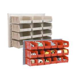 Global Industrial Wall Bin Rack Panel 36 x19 - 8 Red 8-1/4x14-3/4x7 Stacking Bins