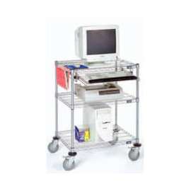 Nexel 3-Shelf Mobile Wire Computer LAN Workstation w/Keyboard Tray, 30"W x 24"D x 39"H, Chrome