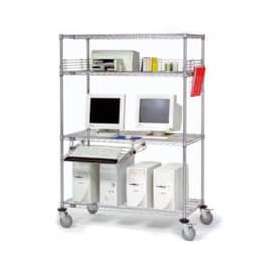 Nexel 4-Shelf Mobile Wire Computer LAN Workstation w/Keyboard Tray, 60"W x 24"D x 69"H, Chrome