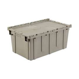 Global Industrial Shipping & Storage Container w/Attached Lid, 27-3/16"x16-5/8"x12-1/2", Gray