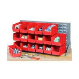 Global Industrial Louvered Bench Rack 36"W x 20"H - 32 of Red Premium Stacking Bins