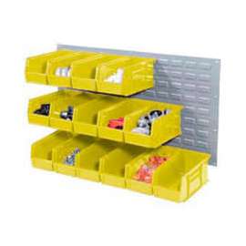 Global Industrial Wall Bin Rack Panel 36 x19 - 18 Yellow 5-1/2x11x5 Stacking Bins