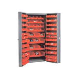Bin Cabinet Deep Door - 136 Red Bins, 16-Gauge Unassembled Cabinet 38x24x72