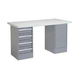 Global Industrial 72 x 30 Pedestal Workbench 4 Drawers & 1 Cabinet, Laminate Square Edge Gray