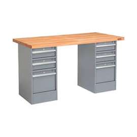 Global Industrial 60 x 30 Pedestal Workbench - 6 Drawers, Maple Block Square Edge - Gray