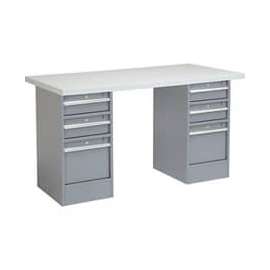 Global Industrial 72 x 30 Pedestal Workbench - 6 Drawers, Plastic Laminate Square Edge - Gray