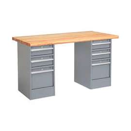 Global Industrial 60 x 30 Pedestal Workbench - 6 Drawers, Maple Block Safety Edge - Gray