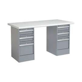 Global Industrial 60 x 30 Pedestal Workbench - 6 Drawers, Plastic Laminate Safety Edge - Gray