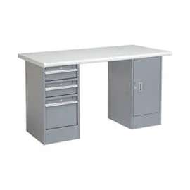 Global Industrial 60 x 30 Pedestal Workbench 3 Drawers & 1 Cabinet, Laminate Safety Edge Gray