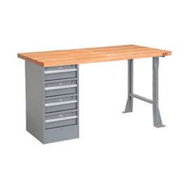 Global Industrial 60 x 30 Pedestal Workbench - 4 Drawers, Maple Block Square Edge - Gray