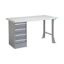 Global Industrial 60 x 30 Pedestal Workbench - 4 Drawers, Plastic Laminate Square Edge - Gray