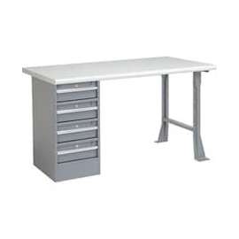 Global Industrial 72 x 30 Pedestal Workbench - 4 Drawers, Plastic Laminate Safety Edge - Gray