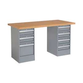 Global Industrial 60"W x 30"D Pedestal Workbench - 7 Drawers, Shop Top Square Edge - Gray
