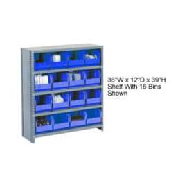 Steel Closed Shelving - 15 Blue Plastic Stacking Bins 6 Shelves - 36x12x39